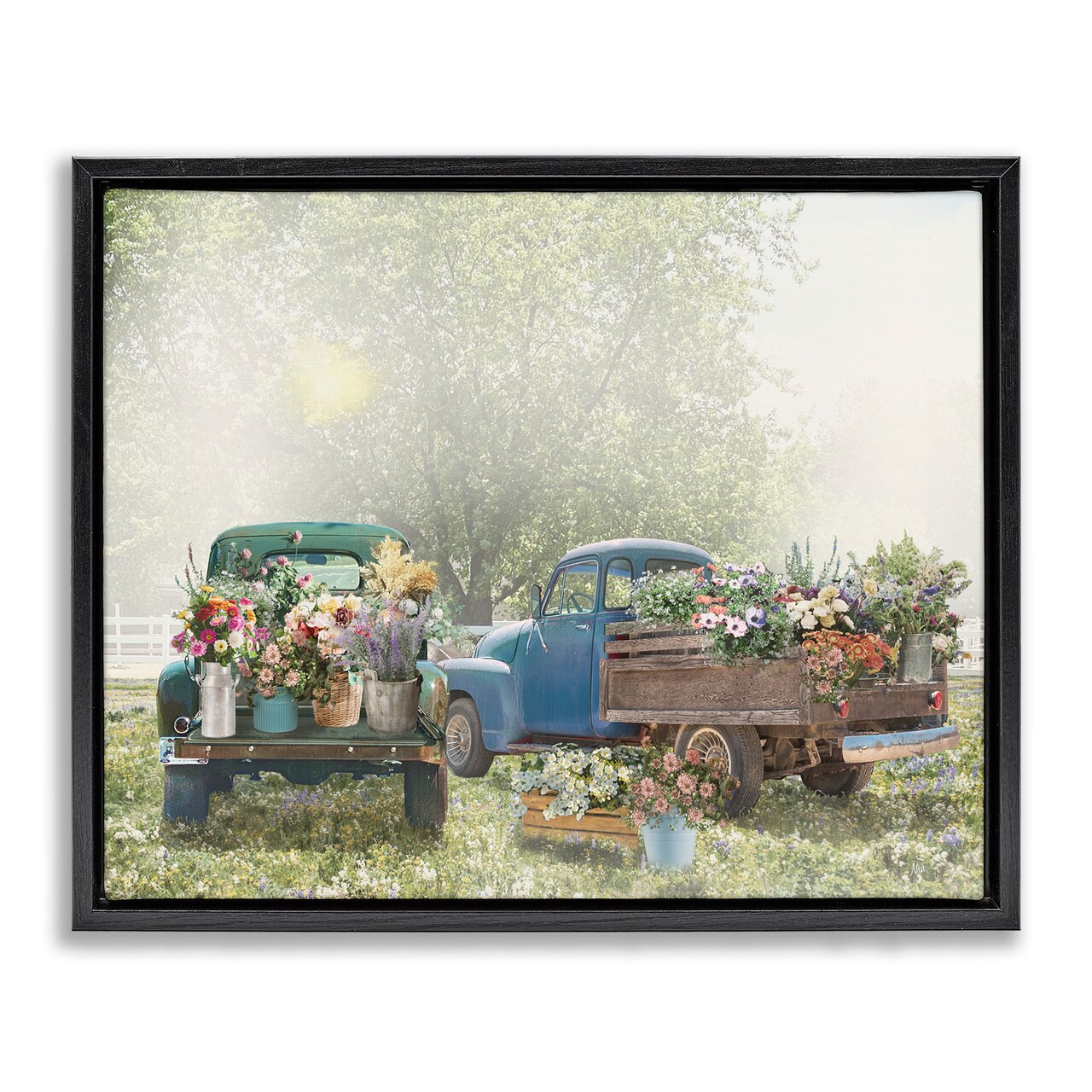 Stupell Industries Rustic Trucks with Country Flowers Floating Frame By Nan